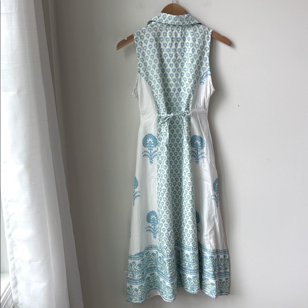 Isla Payal Block Print Sleeveless Dress in Blue White Lined Cotton Boho Size S - Picture 4 of 10